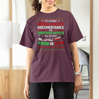 Crime Documentaries Ugly Christmas T Shirt For Women Funny Horror Xmas Slaying Or Sleighing - Wonder Print Shop