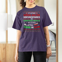 Crime Documentaries Ugly Christmas T Shirt For Women Funny Horror Xmas Slaying Or Sleighing - Wonder Print Shop
