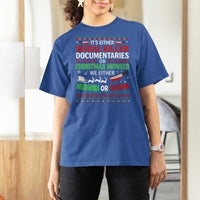 Crime Documentaries Ugly Christmas T Shirt For Women Funny Horror Xmas Slaying Or Sleighing - Wonder Print Shop