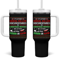 Crime Documentaries Ugly Christmas Tumbler With Handle Funny Horror Xmas Slaying Or Sleighing - Wonder Print Shop