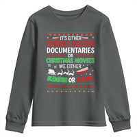 Crime Documentaries Ugly Christmas Youth Sweatshirt Funny Horror Xmas Slaying Or Sleighing - Wonder Print Shop