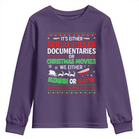 Crime Documentaries Ugly Christmas Youth Sweatshirt Funny Horror Xmas Slaying Or Sleighing - Wonder Print Shop