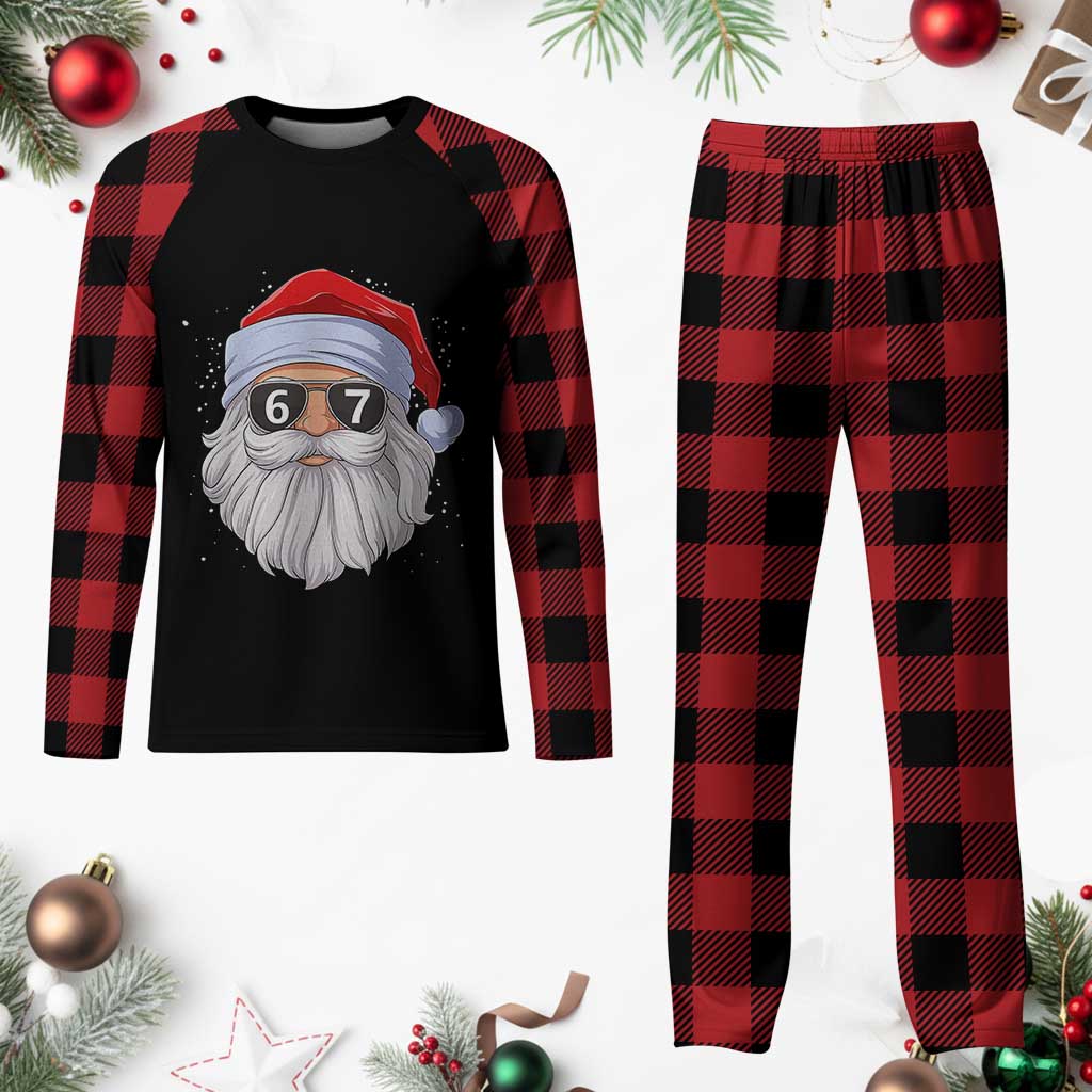 Six Seven 67 Christmas Meme Plaid Pajama Set Funny Brainrot Santa Claus Gen Alpha Slang - Wonder Print Shop