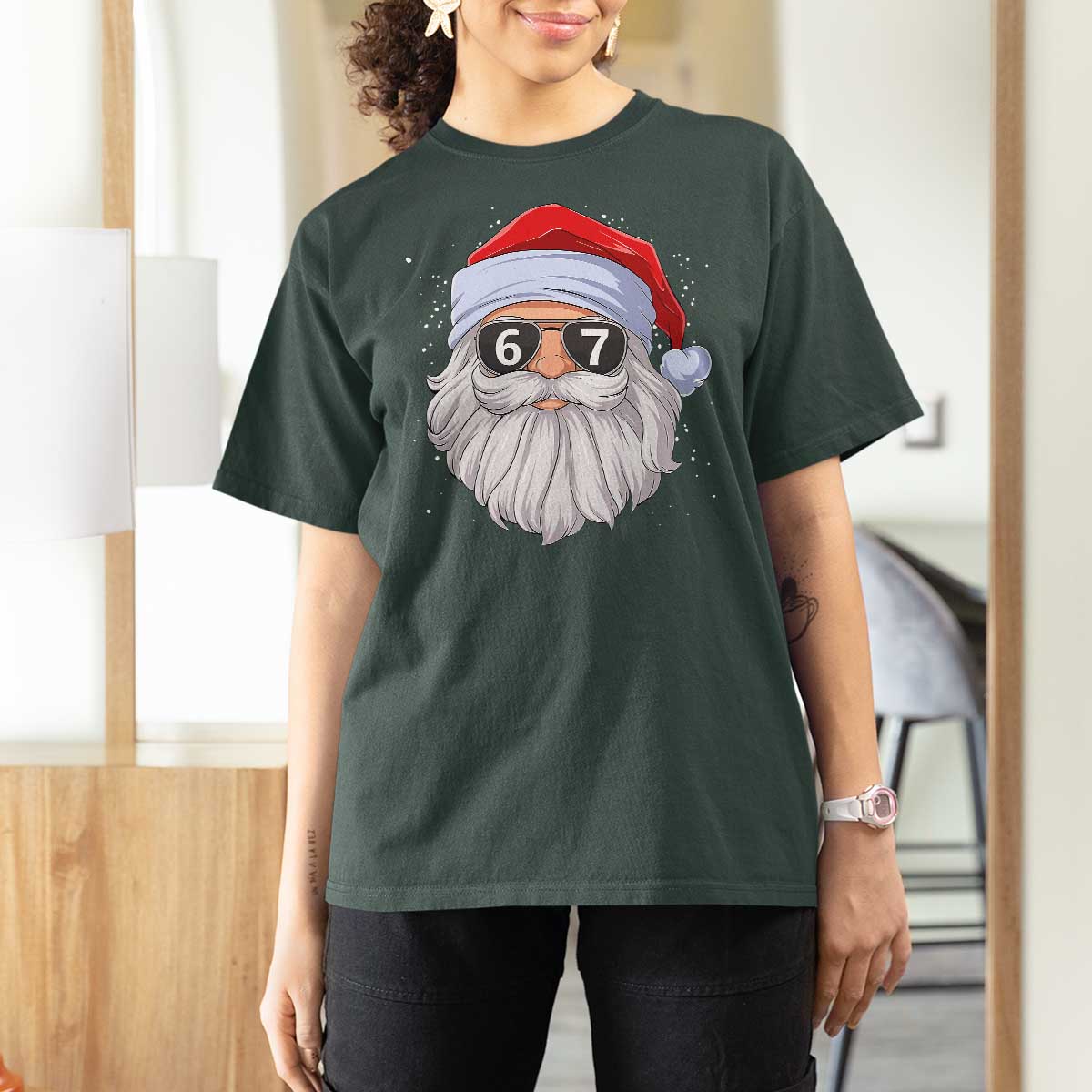 Six Seven 67 Christmas Meme T Shirt For Women Funny Brainrot Santa Claus Gen Alpha Slang - Wonder Print Shop