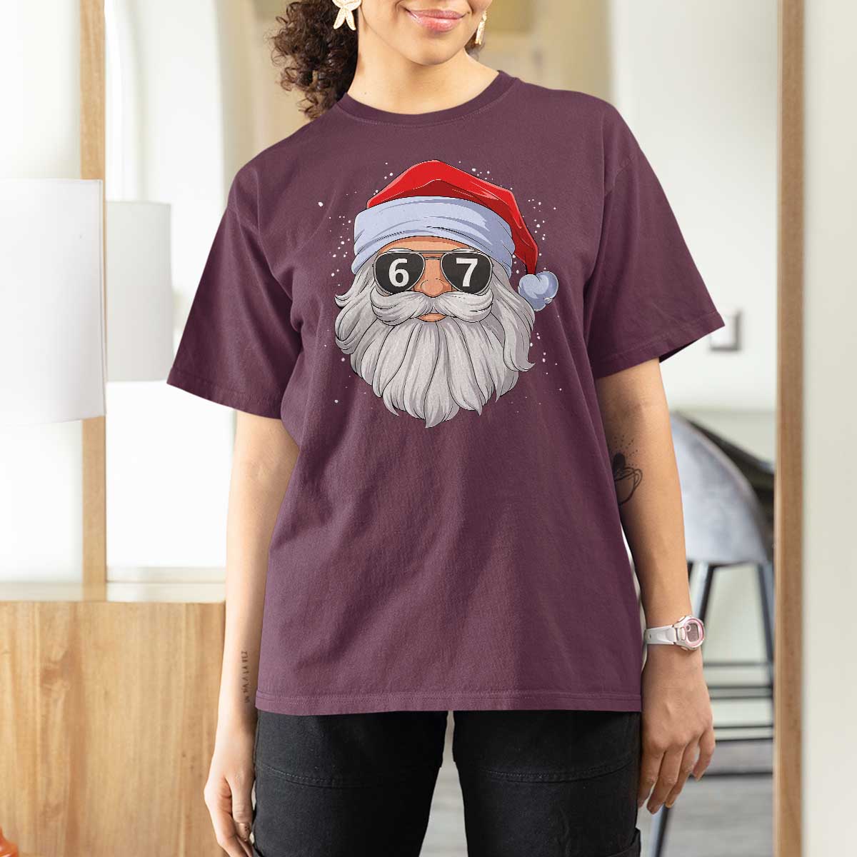 Six Seven 67 Christmas Meme T Shirt For Women Funny Brainrot Santa Claus Gen Alpha Slang - Wonder Print Shop