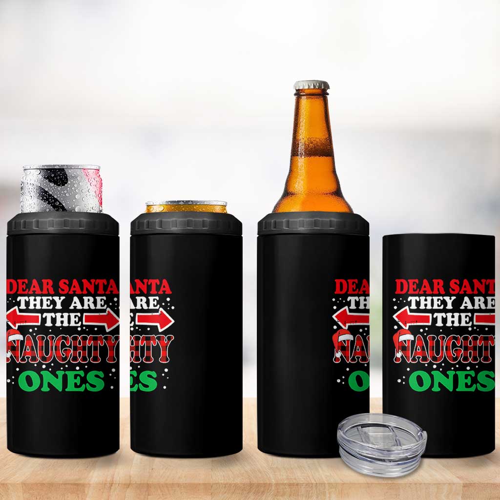 Dear Santa They Naughty Ones 4 in 1 Can Cooler Tumbler Christmas Red Plaid Pajamas PJ Xmas Gifts - Wonder Print Shop