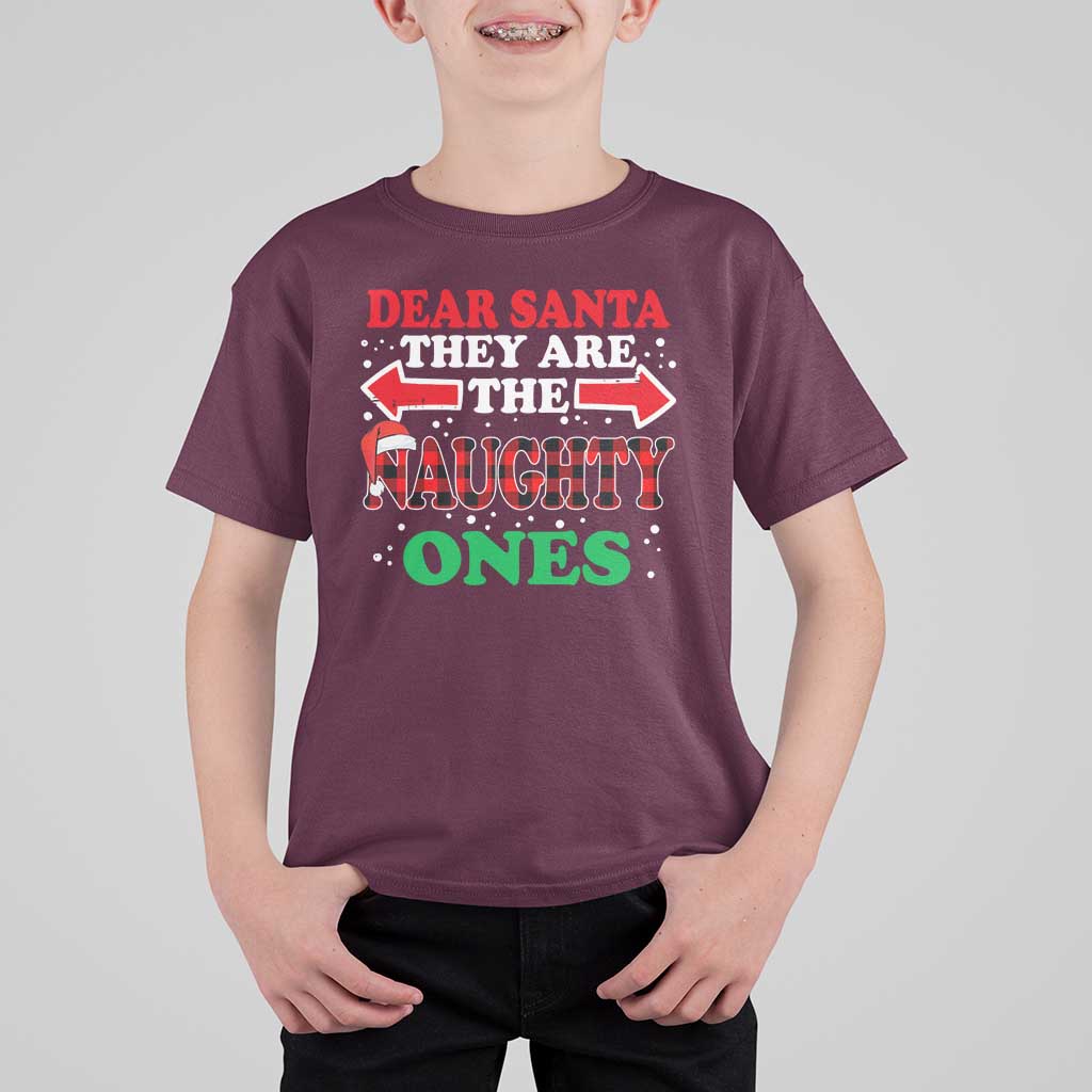 Dear Santa They Naughty Ones T Shirt For Kid Christmas Red Plaid Pajamas PJ Xmas Gifts - Wonder Print Shop