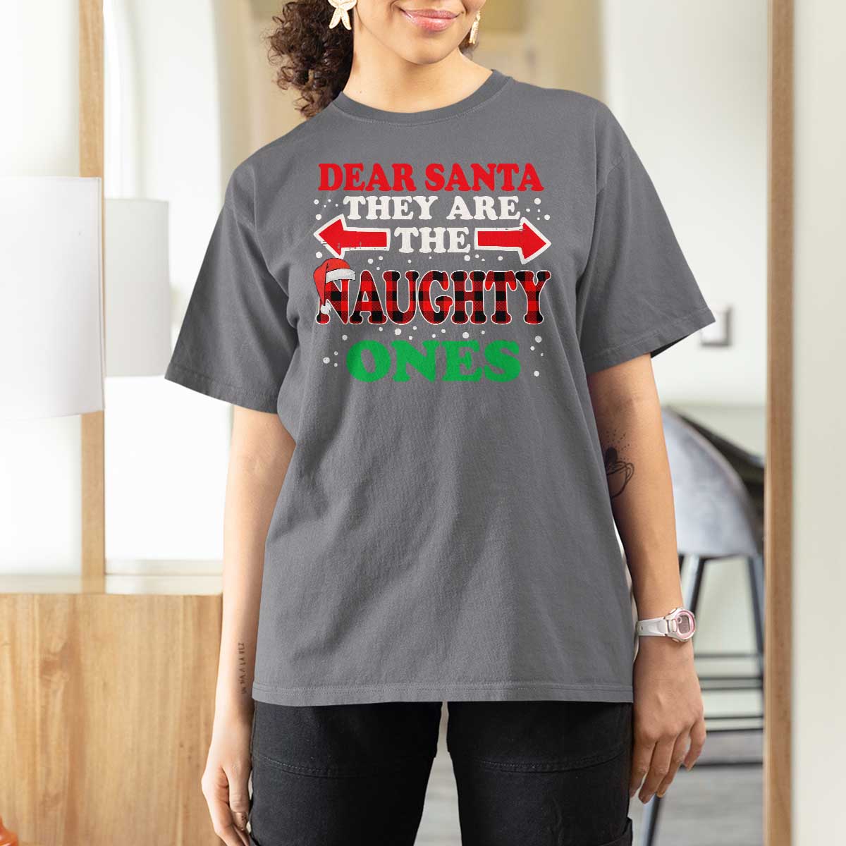 Dear Santa They Naughty Ones T Shirt For Women Christmas Red Plaid Pajamas PJ Xmas Gifts - Wonder Print Shop