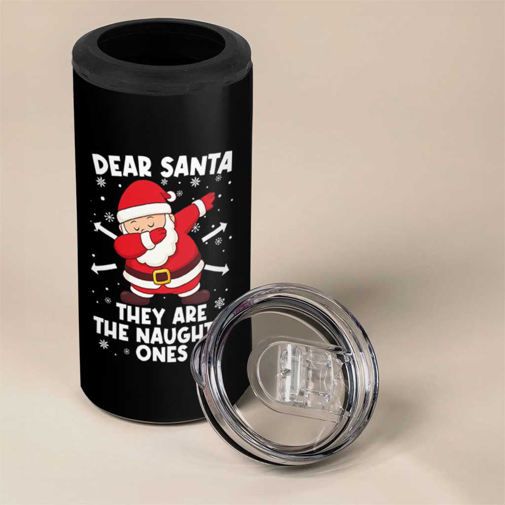 Dear Santa They Naughty Ones 4 in 1 Can Cooler Tumbler Dabbing Santa Christmas Pajamas PJ Xmas Gifts - Wonder Print Shop