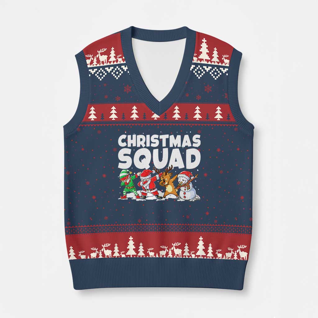 Christmas Squad V-Neck Knit Sweater Vest Santa Dabbing Elf Family Matching Pajamas - Wonder Print Shop