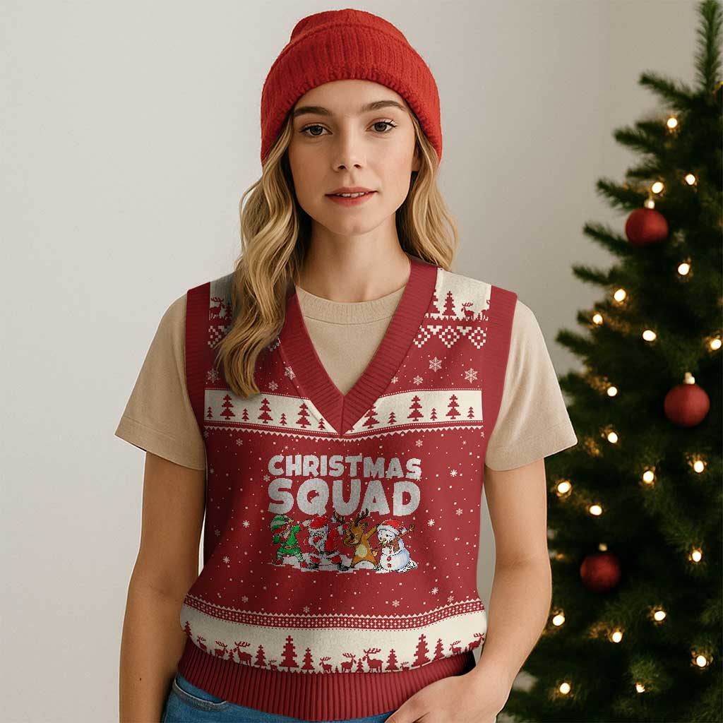 Christmas Squad V-Neck Knit Sweater Vest Santa Dabbing Elf Family Matching Pajamas - Wonder Print Shop