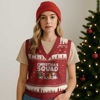 Christmas Squad V-Neck Knit Sweater Vest Santa Dabbing Elf Family Matching Pajamas - Wonder Print Shop
