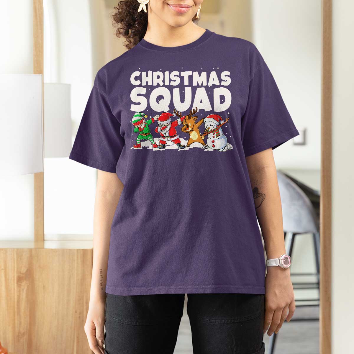 Christmas Squad T Shirt For Women Santa Dabbing Elf Family Matching Pajamas - Wonder Print Shop