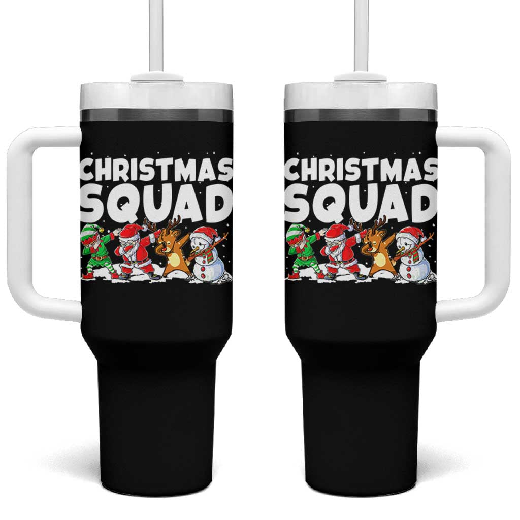 Christmas Squad Tumbler With Handle Santa Dabbing Elf Family Matching Pajamas - Wonder Print Shop