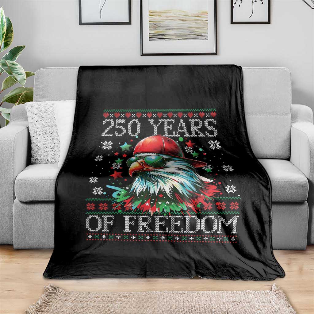 250 Years Of Freedom Christmas Throw Blanket 250th Anniversary USA Eagle Ugly Xmas - Wonder Print Shop