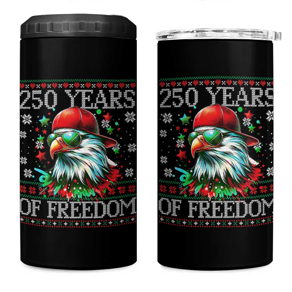 250 Years Of Freedom Christmas 4 in 1 Can Cooler Tumbler 250th Anniversary USA Eagle Ugly Xmas - Wonder Print Shop