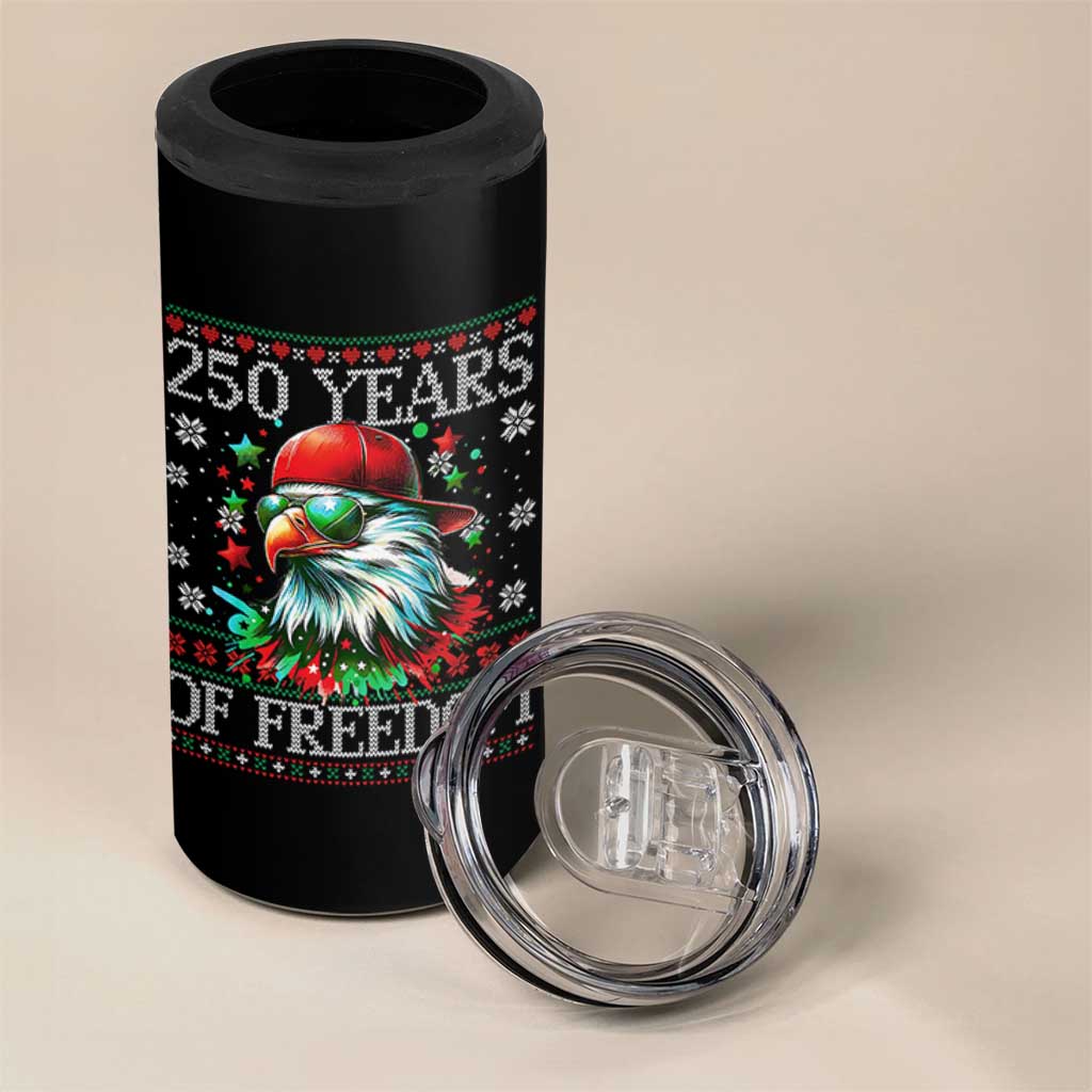 250 Years Of Freedom Christmas 4 in 1 Can Cooler Tumbler 250th Anniversary USA Eagle Ugly Xmas - Wonder Print Shop