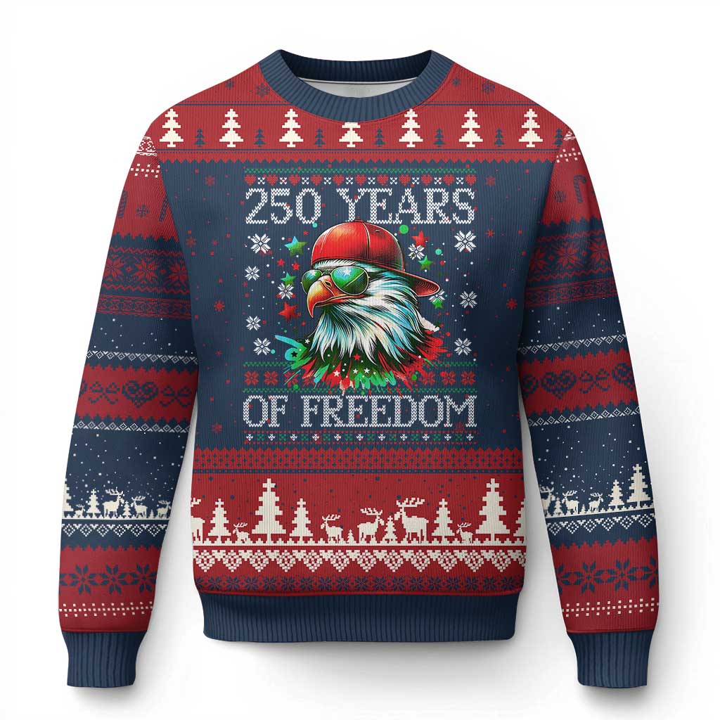250 Years Of Freedom Xmas Ugly Christmas Sweater 250th Anniversary USA Eagle Ugly Xmas - Wonder Print Shop