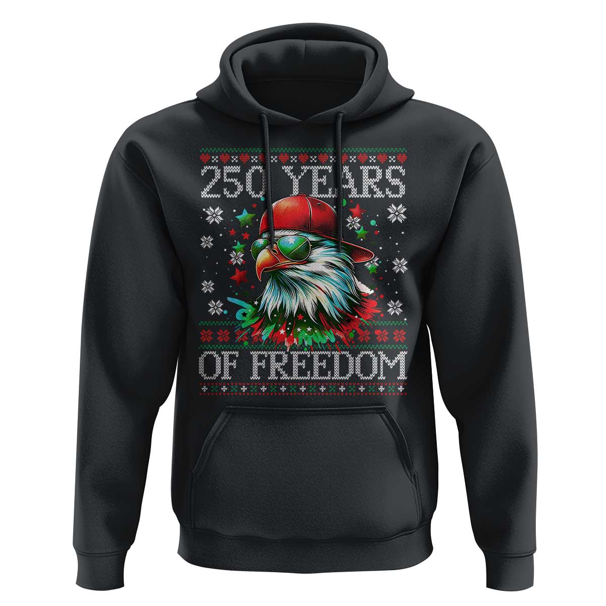 250 Years Of Freedom Christmas Hoodie 250th Anniversary USA Eagle Ugly Xmas - Wonder Print Shop