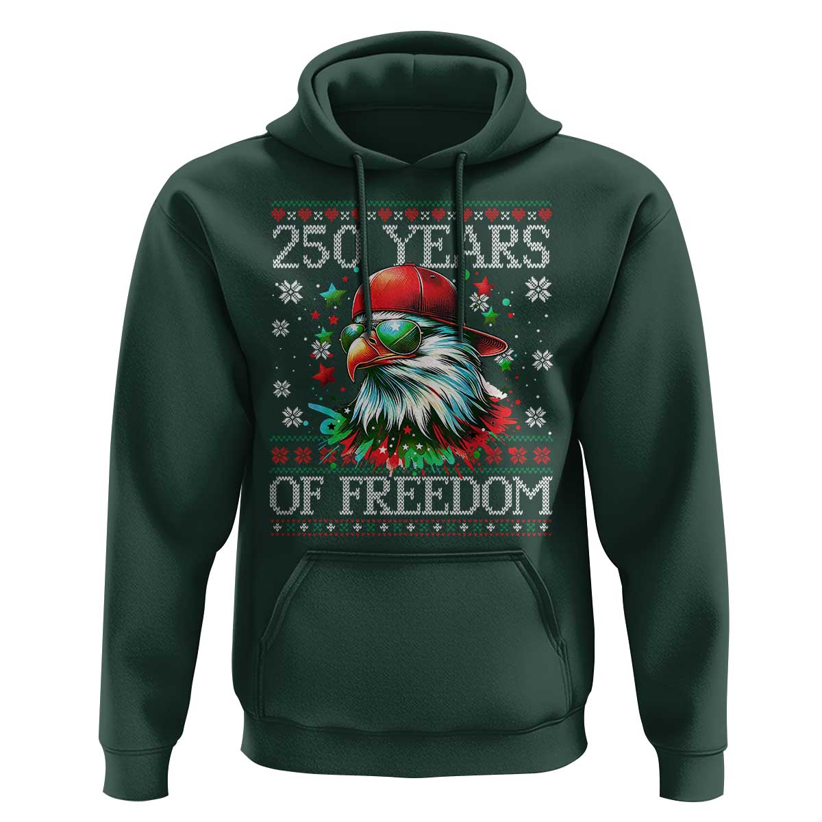 250 Years Of Freedom Christmas Hoodie 250th Anniversary USA Eagle Ugly Xmas - Wonder Print Shop