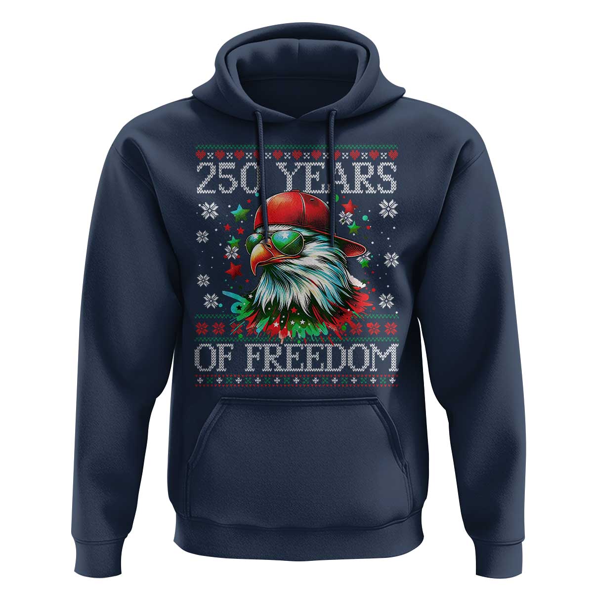 250 Years Of Freedom Christmas Hoodie 250th Anniversary USA Eagle Ugly Xmas - Wonder Print Shop
