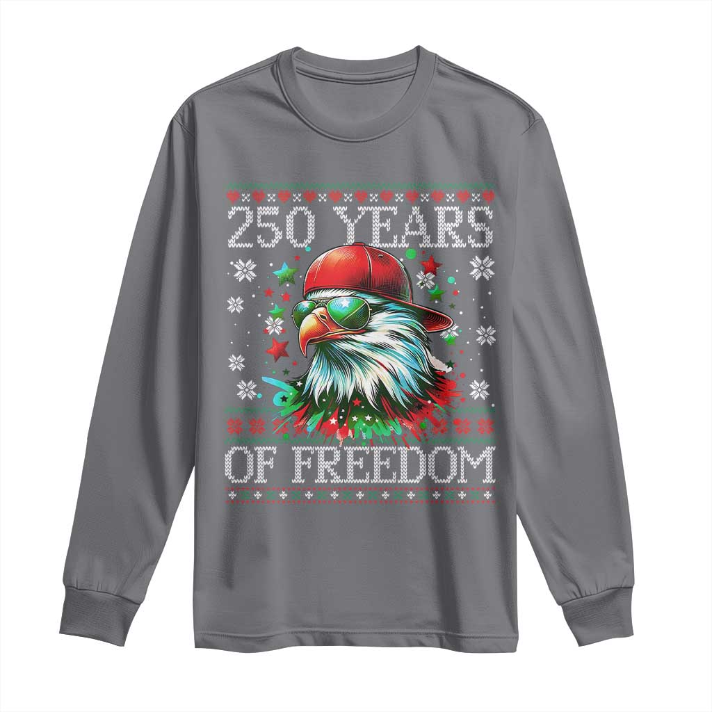 250 Years Of Freedom Christmas Long Sleeve Shirt 250th Anniversary USA Eagle Ugly Xmas - Wonder Print Shop