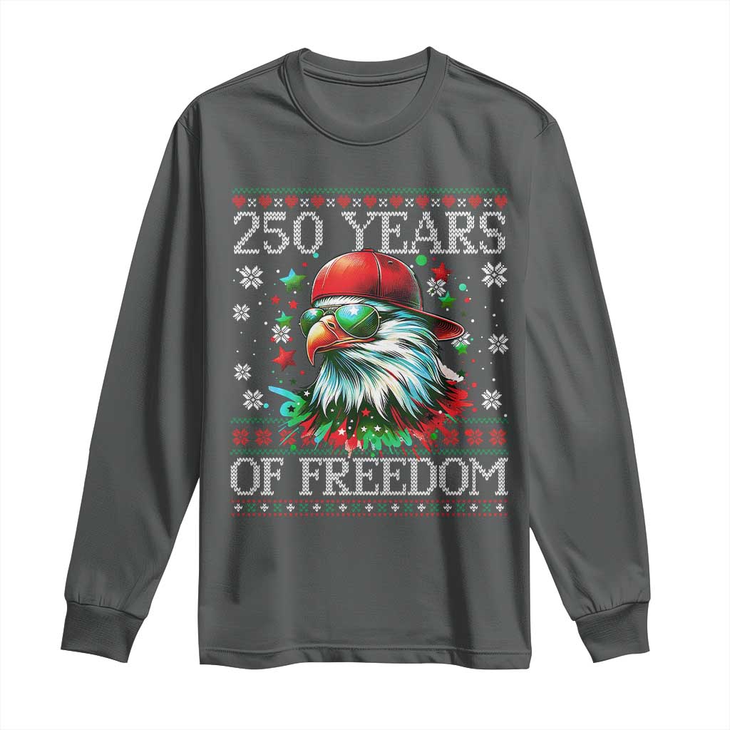 250 Years Of Freedom Christmas Long Sleeve Shirt 250th Anniversary USA Eagle Ugly Xmas - Wonder Print Shop