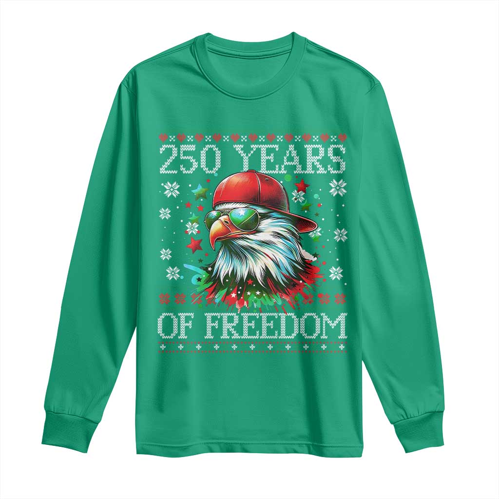 250 Years Of Freedom Christmas Long Sleeve Shirt 250th Anniversary USA Eagle Ugly Xmas - Wonder Print Shop