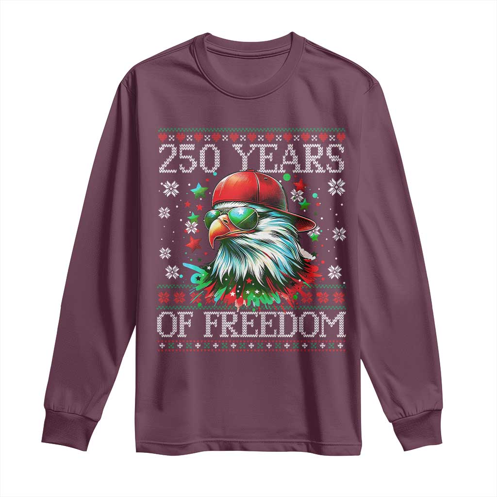 250 Years Of Freedom Christmas Long Sleeve Shirt 250th Anniversary USA Eagle Ugly Xmas - Wonder Print Shop
