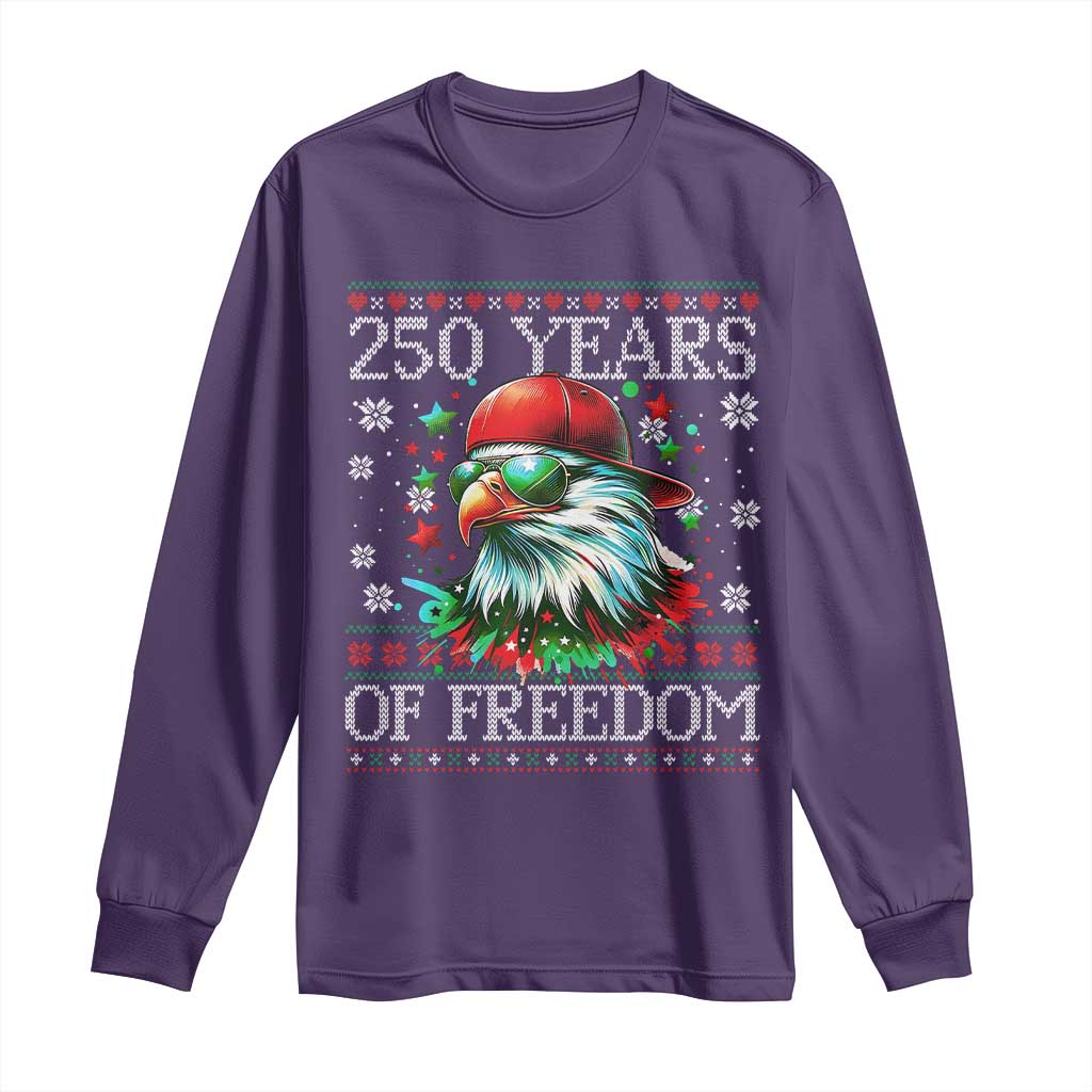 250 Years Of Freedom Christmas Long Sleeve Shirt 250th Anniversary USA Eagle Ugly Xmas - Wonder Print Shop