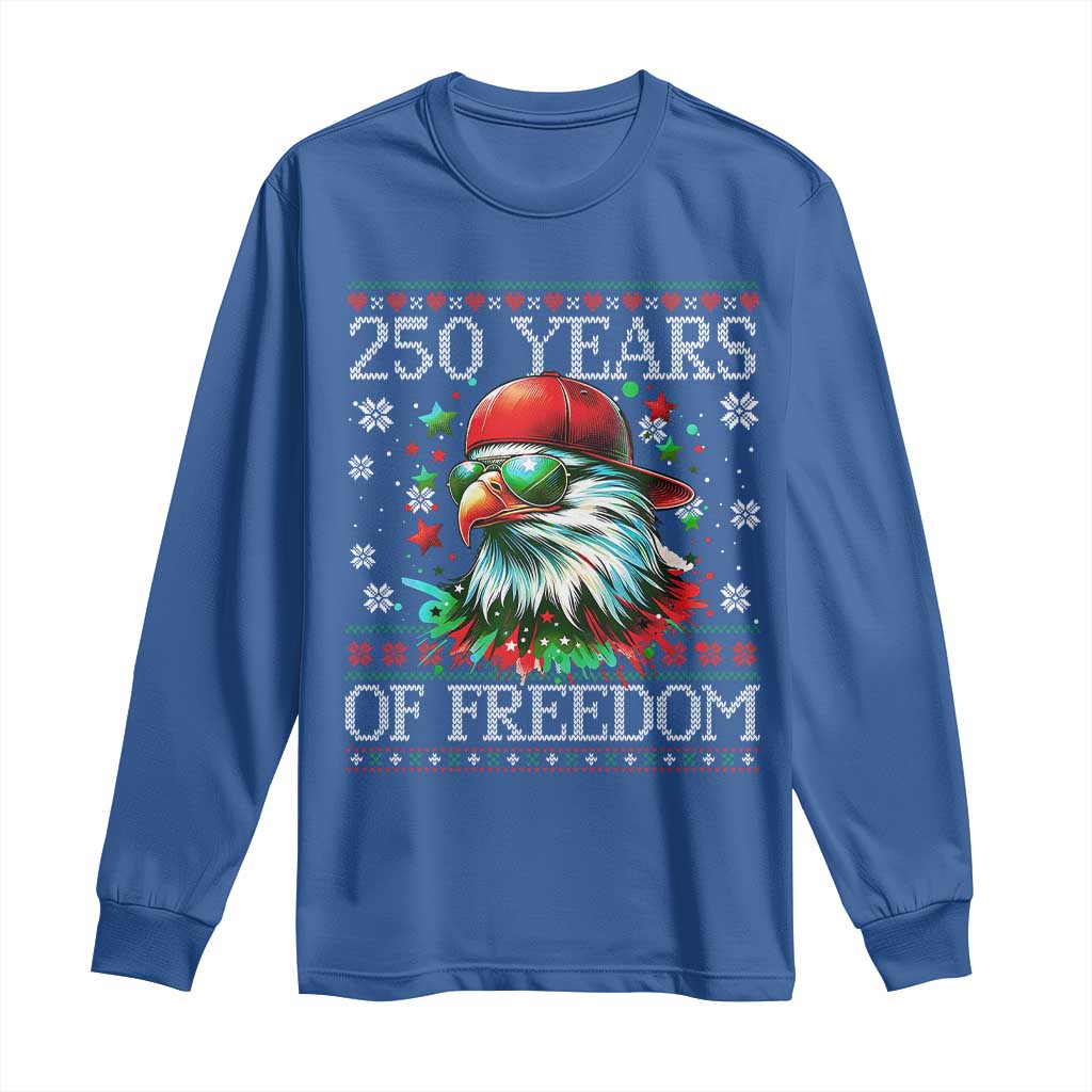250 Years Of Freedom Christmas Long Sleeve Shirt 250th Anniversary USA Eagle Ugly Xmas - Wonder Print Shop