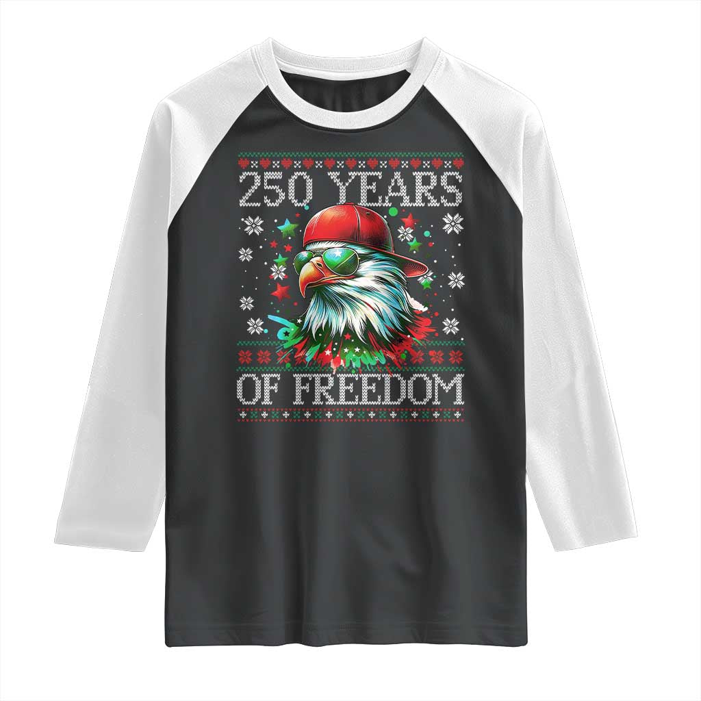 250 Years Of Freedom Christmas Raglan Shirt 250th Anniversary USA Eagle Ugly Xmas - Wonder Print Shop