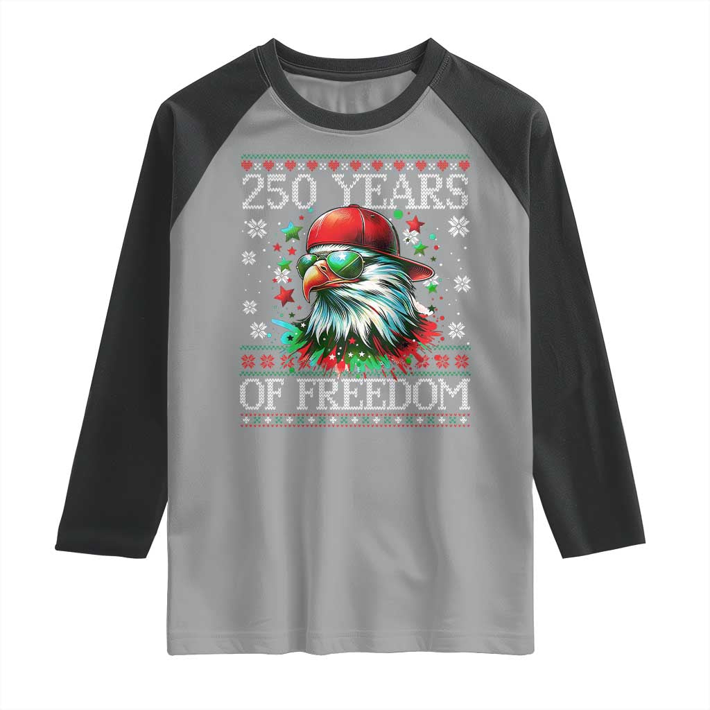 250 Years Of Freedom Christmas Raglan Shirt 250th Anniversary USA Eagle Ugly Xmas - Wonder Print Shop