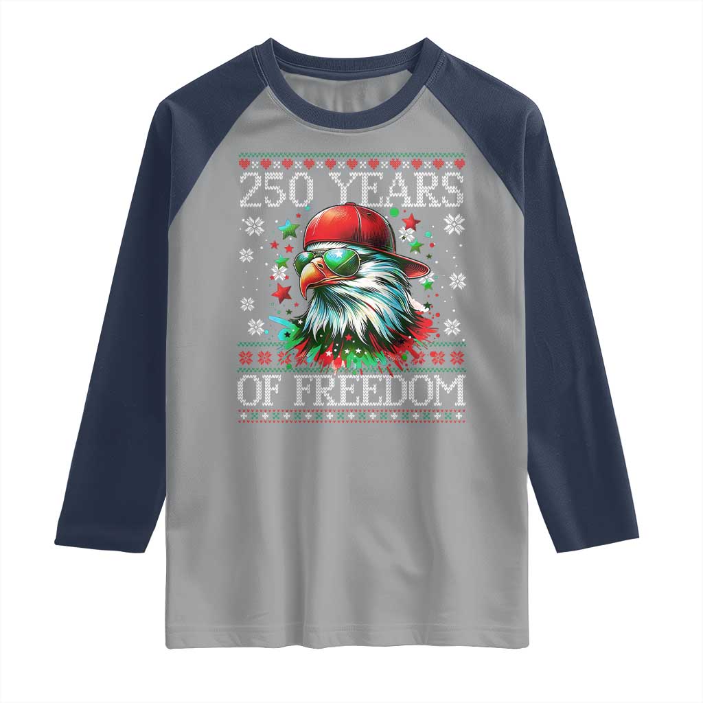 250 Years Of Freedom Christmas Raglan Shirt 250th Anniversary USA Eagle Ugly Xmas - Wonder Print Shop