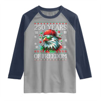 250 Years Of Freedom Christmas Raglan Shirt 250th Anniversary USA Eagle Ugly Xmas - Wonder Print Shop