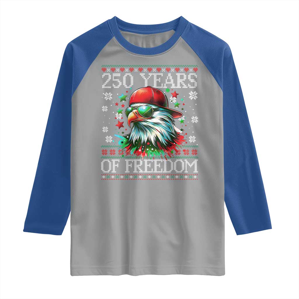 250 Years Of Freedom Christmas Raglan Shirt 250th Anniversary USA Eagle Ugly Xmas - Wonder Print Shop