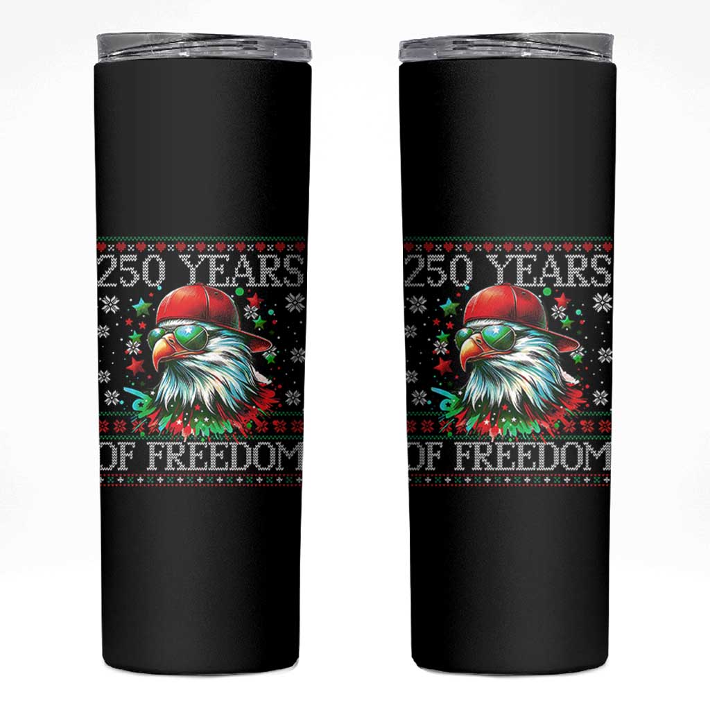 250 Years Of Freedom Christmas Skinny Tumbler 250th Anniversary USA Eagle Ugly Xmas - Wonder Print Shop
