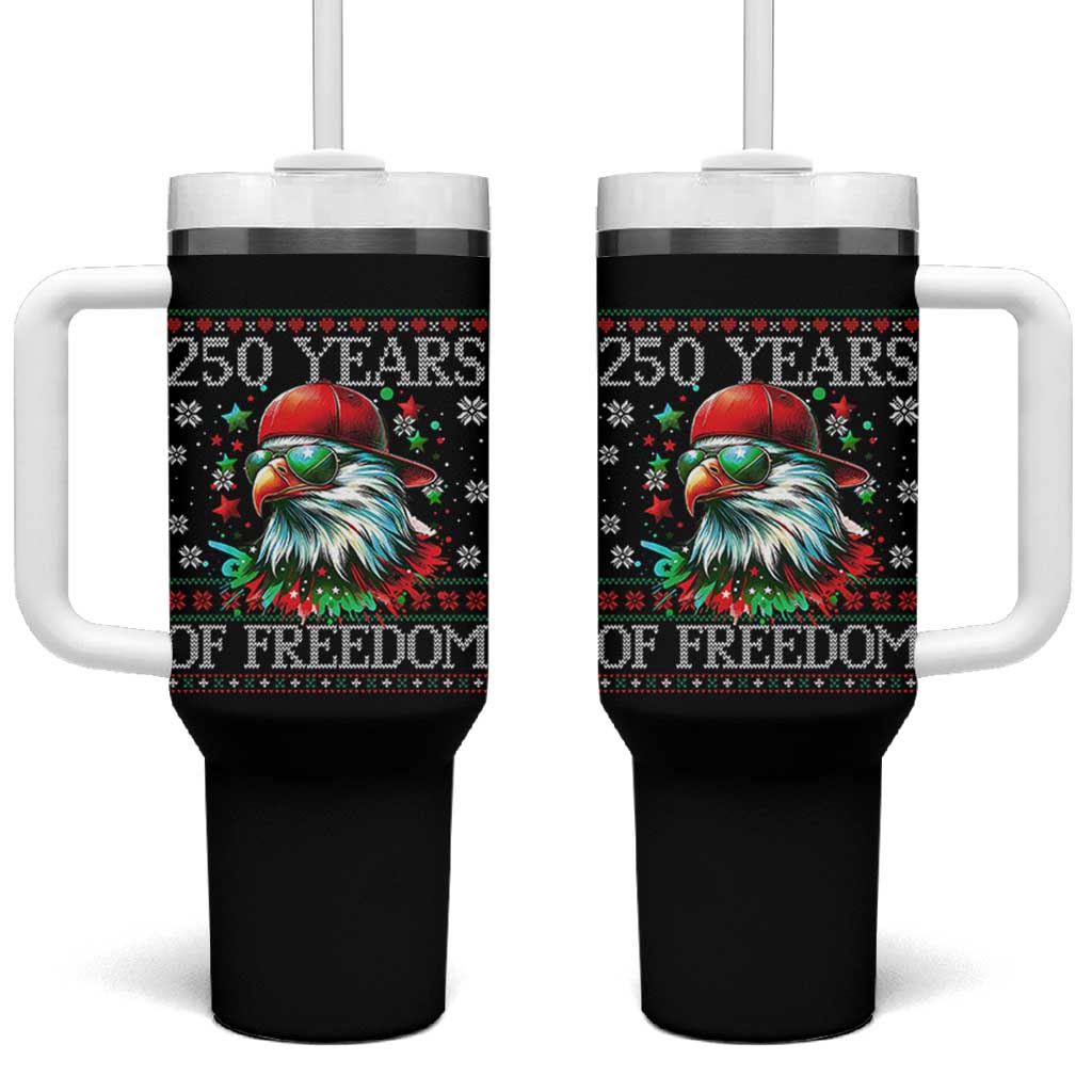 250 Years Of Freedom Christmas Tumbler With Handle 250th Anniversary USA Eagle Ugly Xmas - Wonder Print Shop