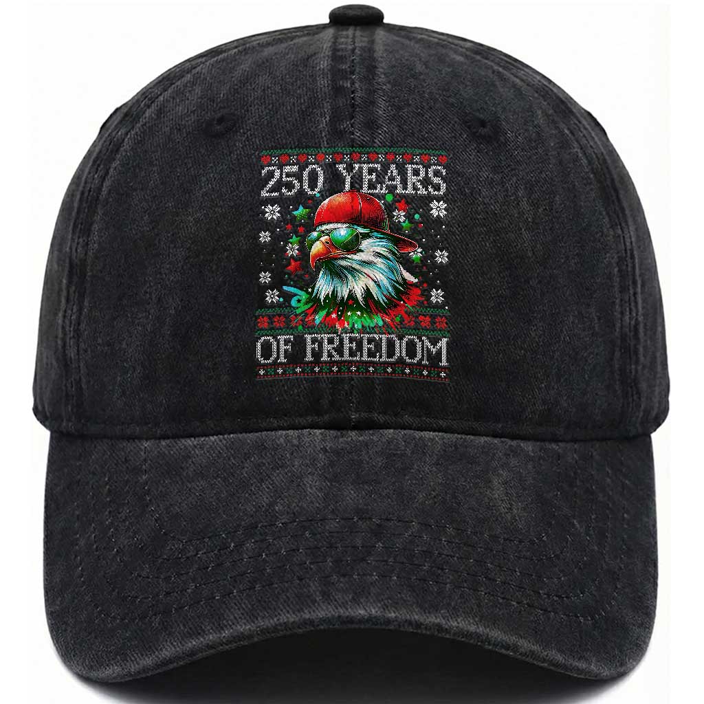 250 Years Of Freedom Christmas Washed Cotton Baseball Cap 250th Anniversary USA Eagle Ugly Xmas