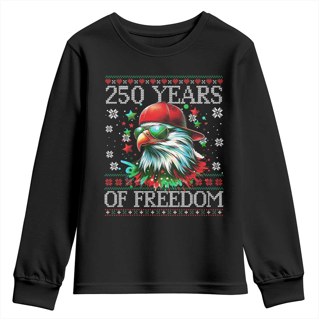 250 Years Of Freedom Christmas Youth Sweatshirt 250th Anniversary USA Eagle Ugly Xmas - Wonder Print Shop