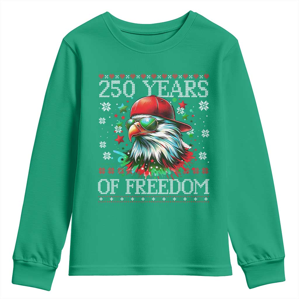250 Years Of Freedom Christmas Youth Sweatshirt 250th Anniversary USA Eagle Ugly Xmas - Wonder Print Shop