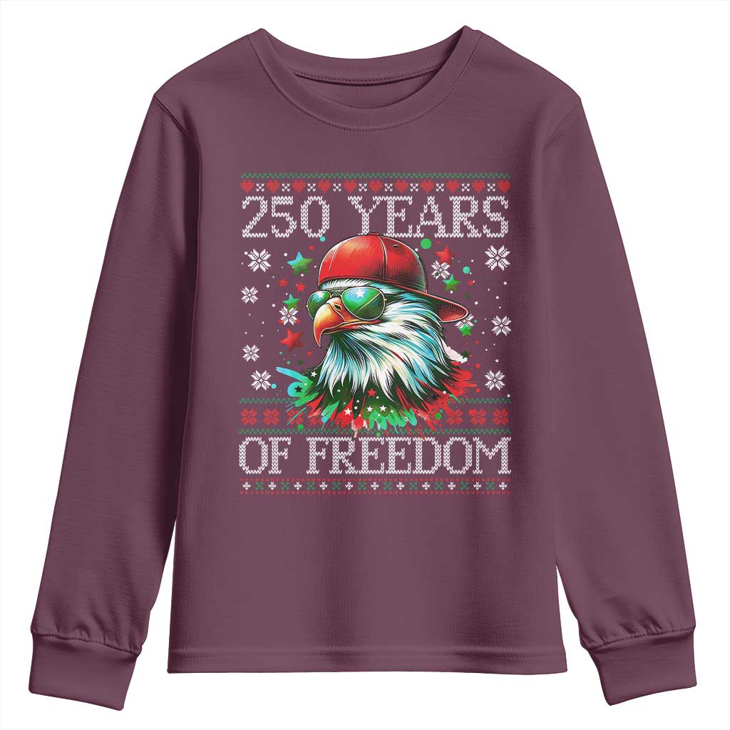 250 Years Of Freedom Christmas Youth Sweatshirt 250th Anniversary USA Eagle Ugly Xmas - Wonder Print Shop