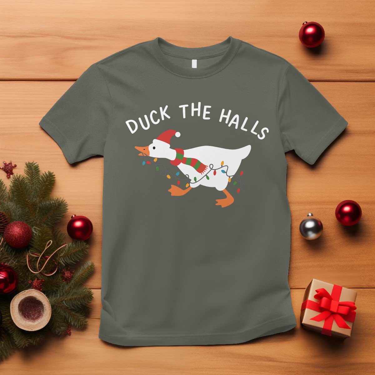 Funny Christmas Silly Goose T Shirt Funny Duck the Halls - Wonder Print Shop