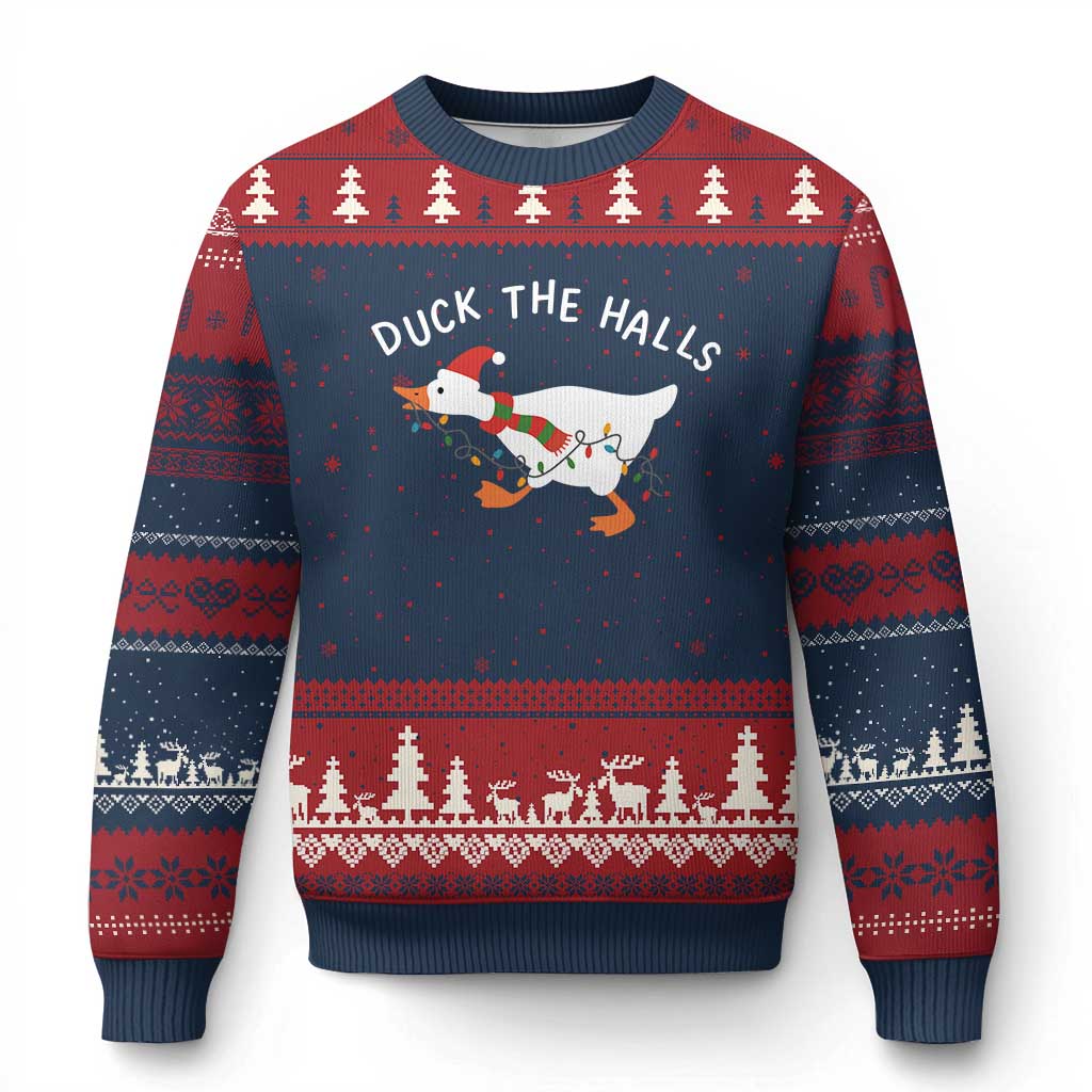 Funny Xmas Silly Goose Ugly Christmas Sweater Funny Duck the Halls - Wonder Print Shop