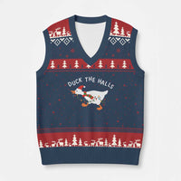 Funny Xmas Silly Goose V-Neck Knit Sweater Vest Funny Duck the Halls - Wonder Print Shop