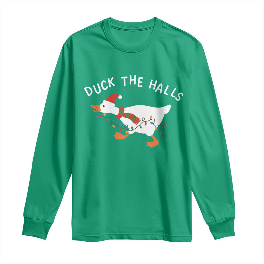 Funny Christmas Silly Goose Long Sleeve Shirt Funny Duck the Halls - Wonder Print Shop