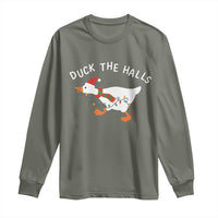 Funny Christmas Silly Goose Long Sleeve Shirt Funny Duck the Halls - Wonder Print Shop