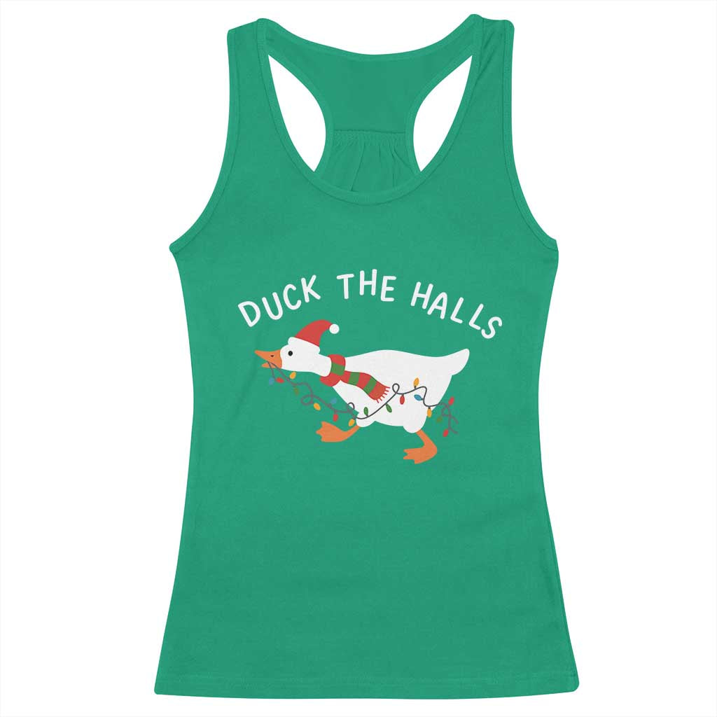 Funny Christmas Silly Goose Racerback Tank Top Funny Duck the Halls - Wonder Print Shop
