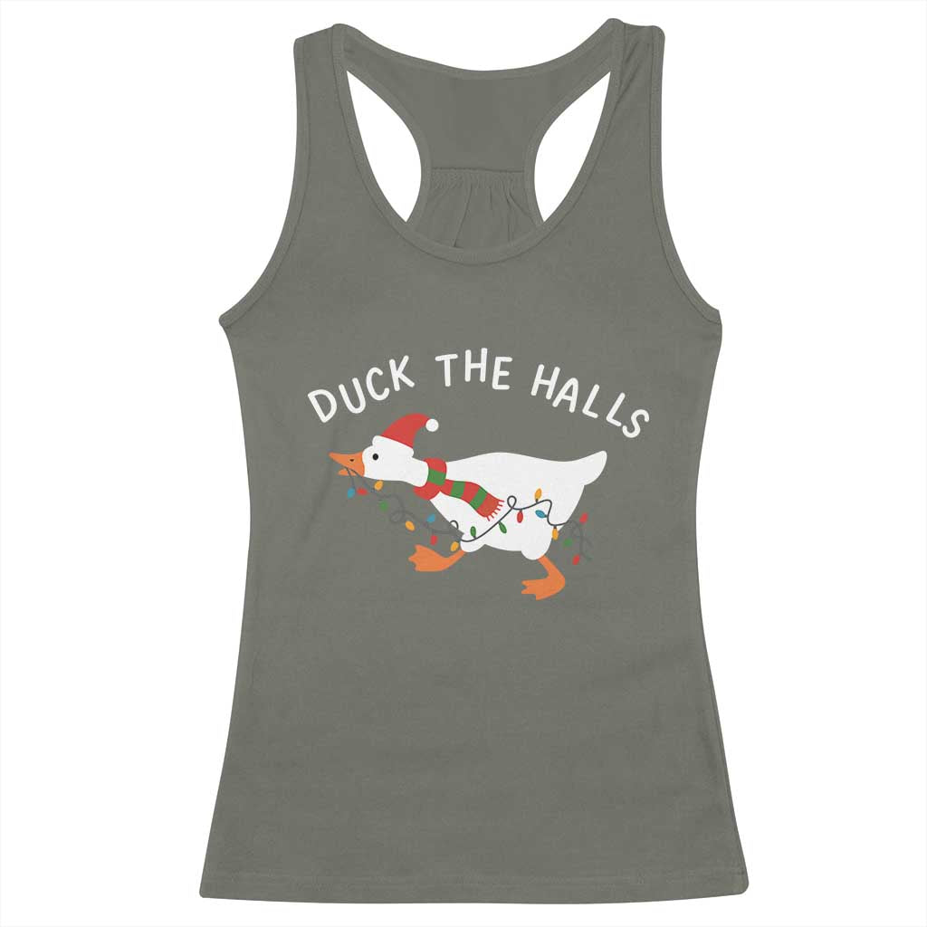 Funny Christmas Silly Goose Racerback Tank Top Funny Duck the Halls - Wonder Print Shop