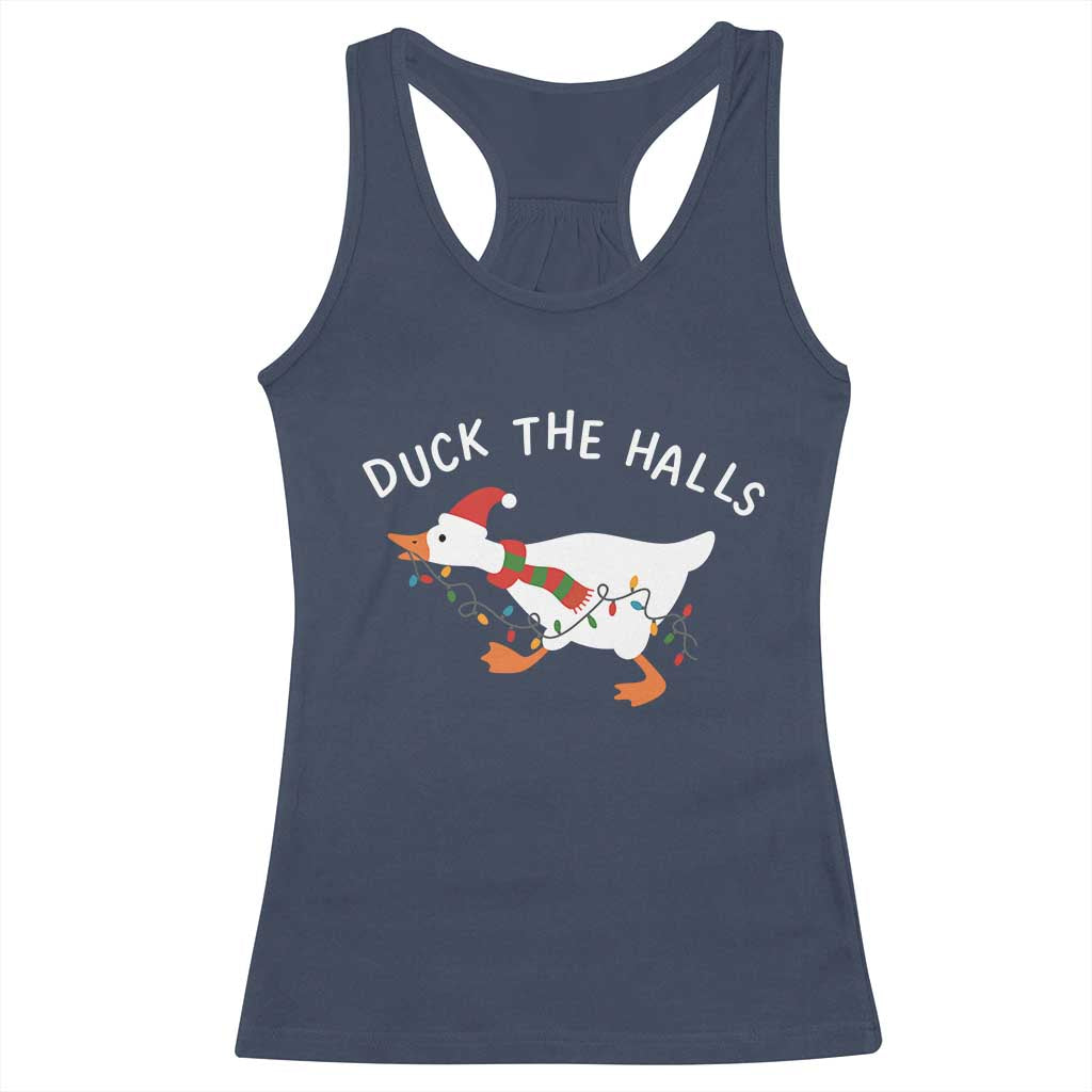 Funny Christmas Silly Goose Racerback Tank Top Funny Duck the Halls - Wonder Print Shop